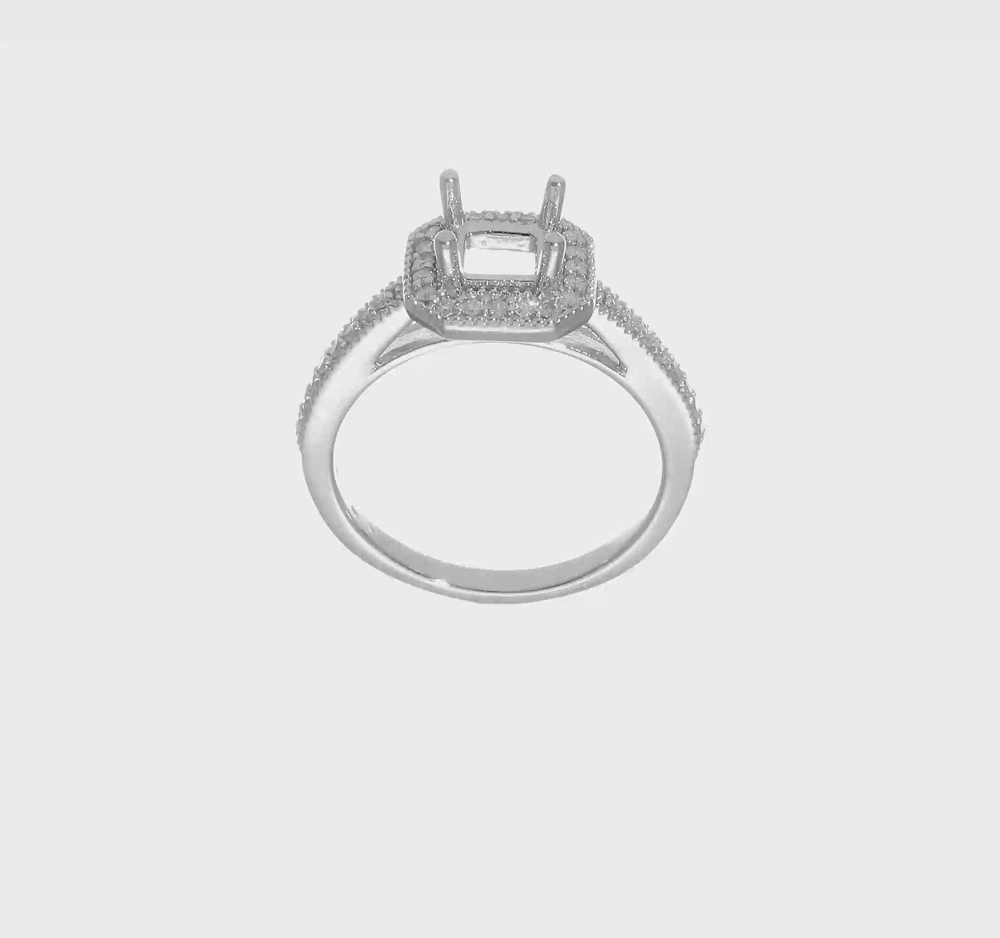 14K White Gold Diamond Princess CZ Square Halo Engagement Ring-RM2294E-075-WAA