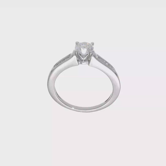 14K White Gold Diamond Peg Set CZ Engagement Ring-RM2670E-010-WAA