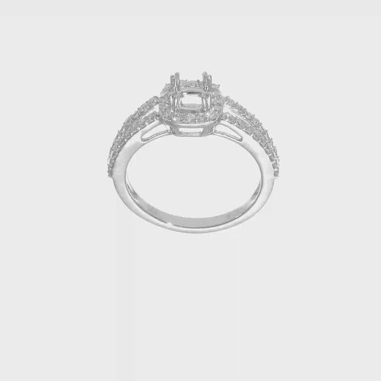 14K White Gold Diamond Cushion CZ Cushion Halo Engagement Ring-RM2318E-050-WAA