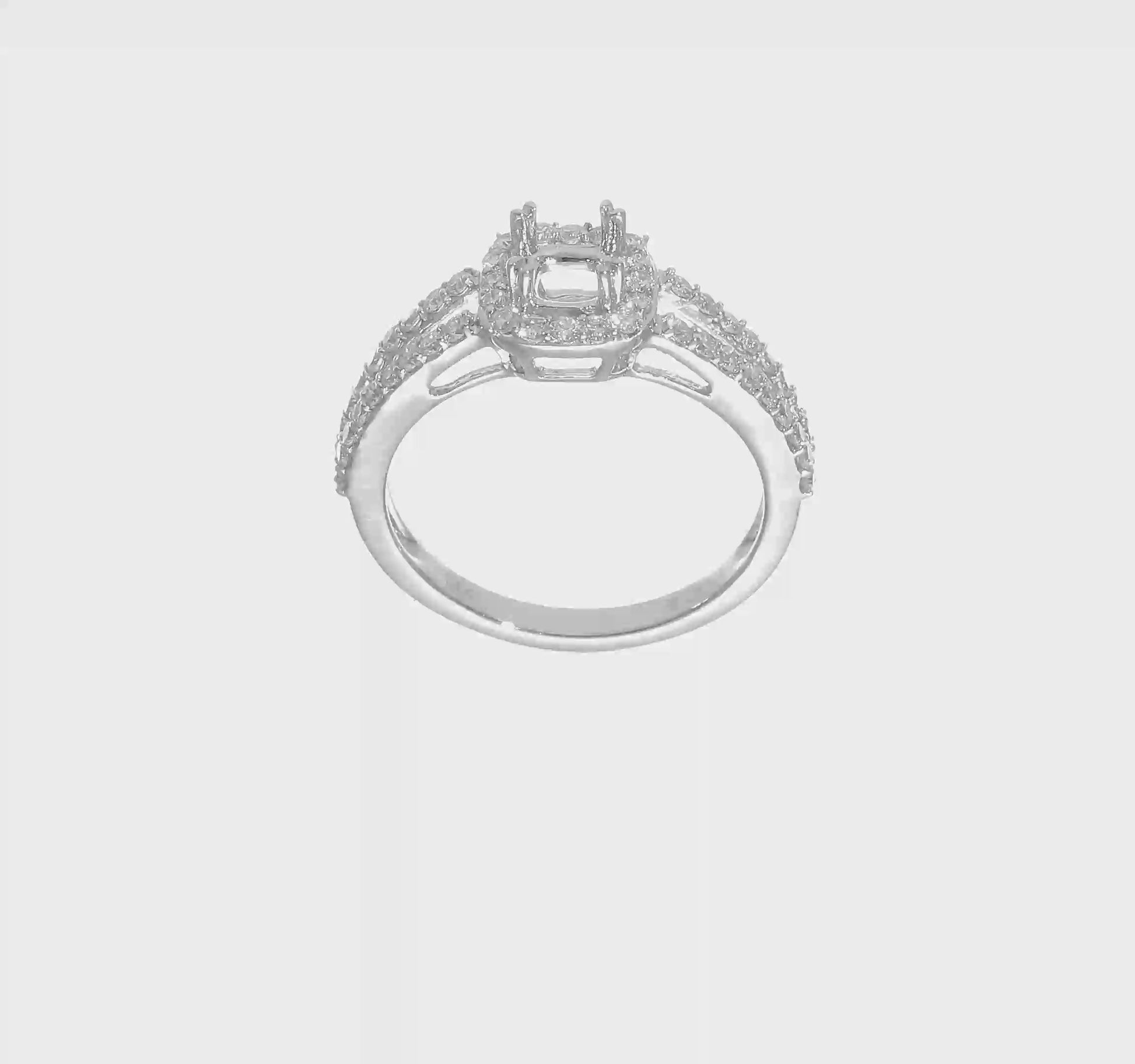 14K White Gold Diamond Cushion CZ Cushion Halo Engagement Ring-RM2318E-050-WAA