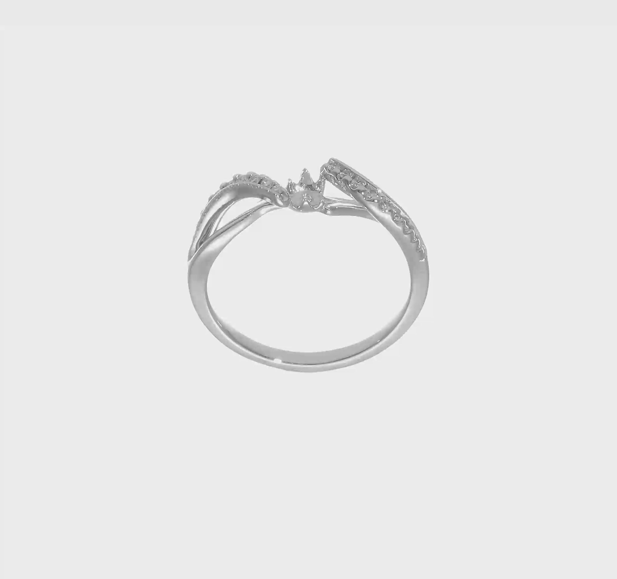 14k White Gold Peg Set Simulated Diamond Criss Cross Engagement Ring-RM2563E-016-WAA