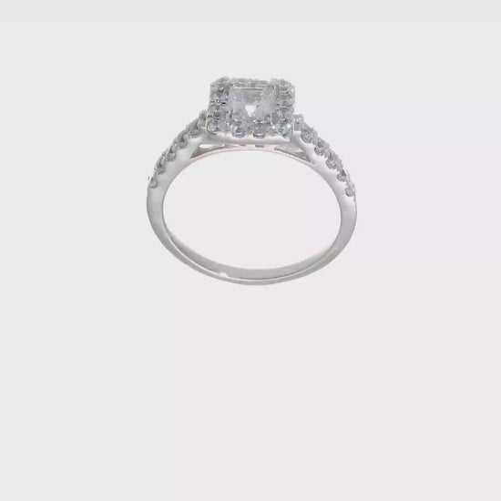 14K White Gold Diamond Princess CZ Square Halo Engagement Ring-RM2285E-060-WAA