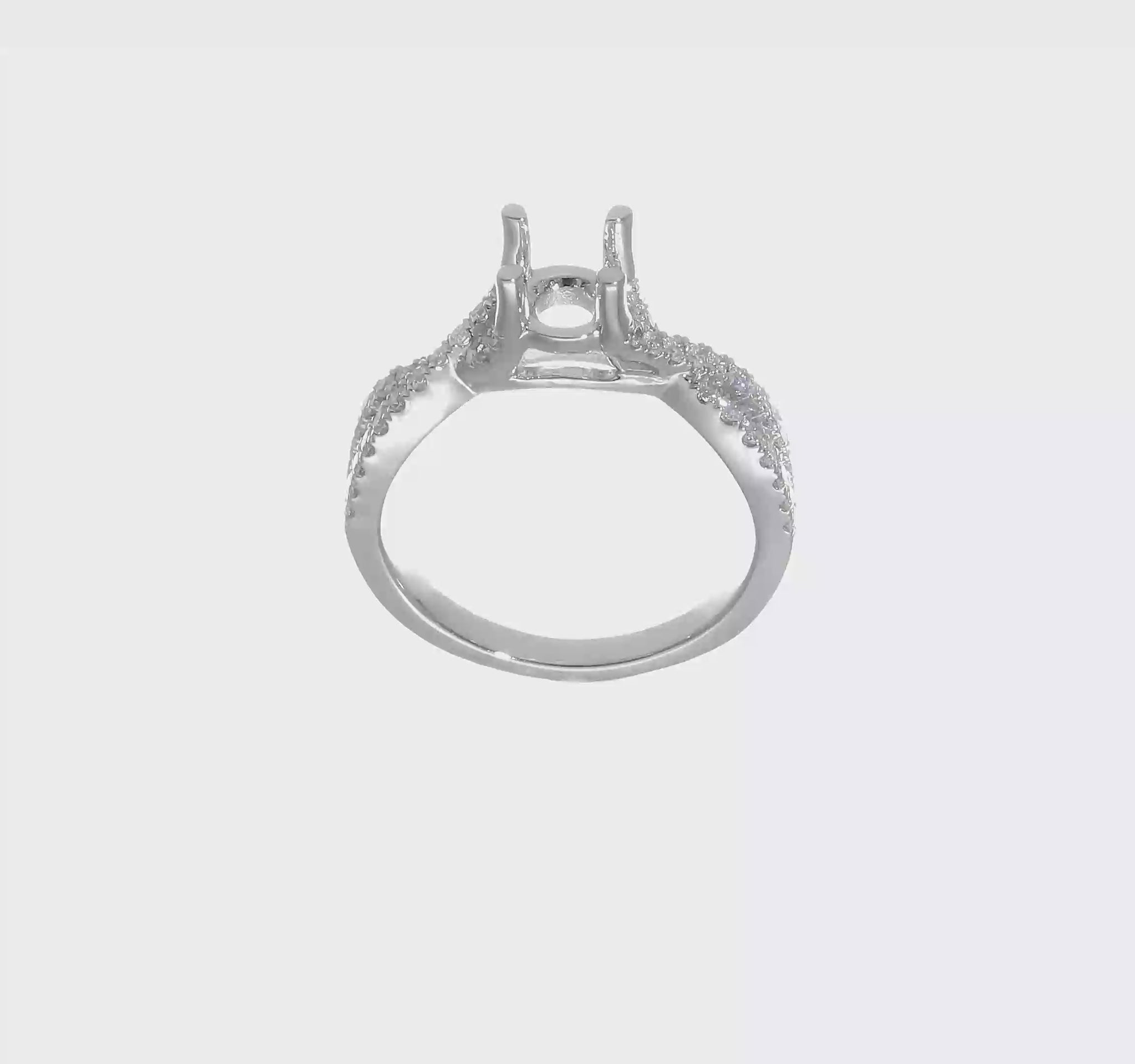 14k White Gold Diamond Round CZ By Pass Engagement Ring-RM2514E-075-WAA