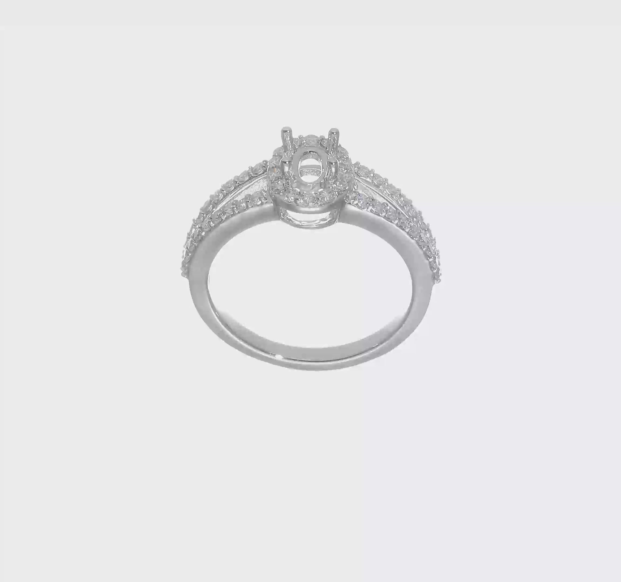 14K White Gold Diamond Oval CZ Oval Halo Engagement Ring-RM2333E-050-WAA