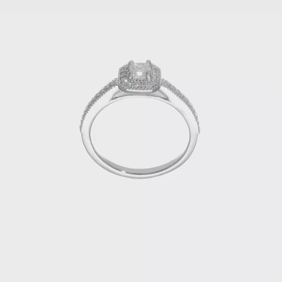 14K White Gold Diamond Princess CZ Square Halo Engagement Ring-RM2294E-033-WAA