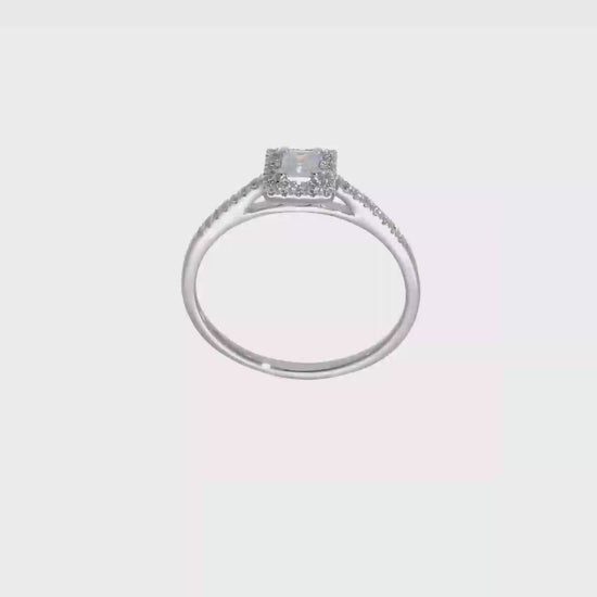 0.25ct. CZ Solid Real 14K White Gold Princess Square Halo Engagement Ring-rm2279e-025-waa