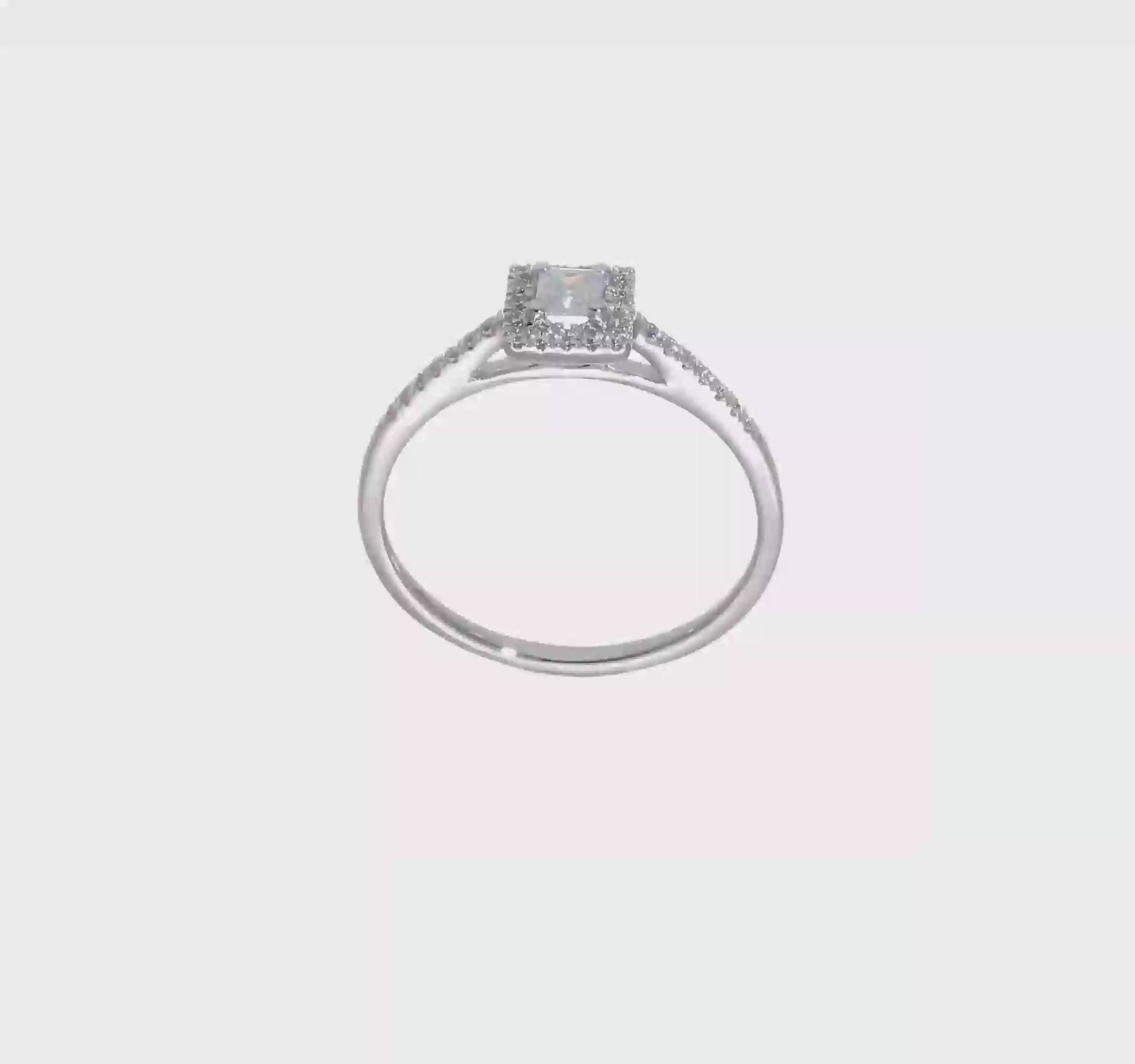 0.25ct. CZ Solid Real 14K White Gold Princess Square Halo Engagement Ring-rm2279e-025-waa