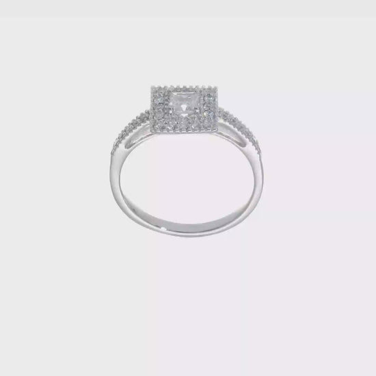 14K White Gold Diamond Princess CZ Square Halo Engagement Ring-RM2280E-050-WAA