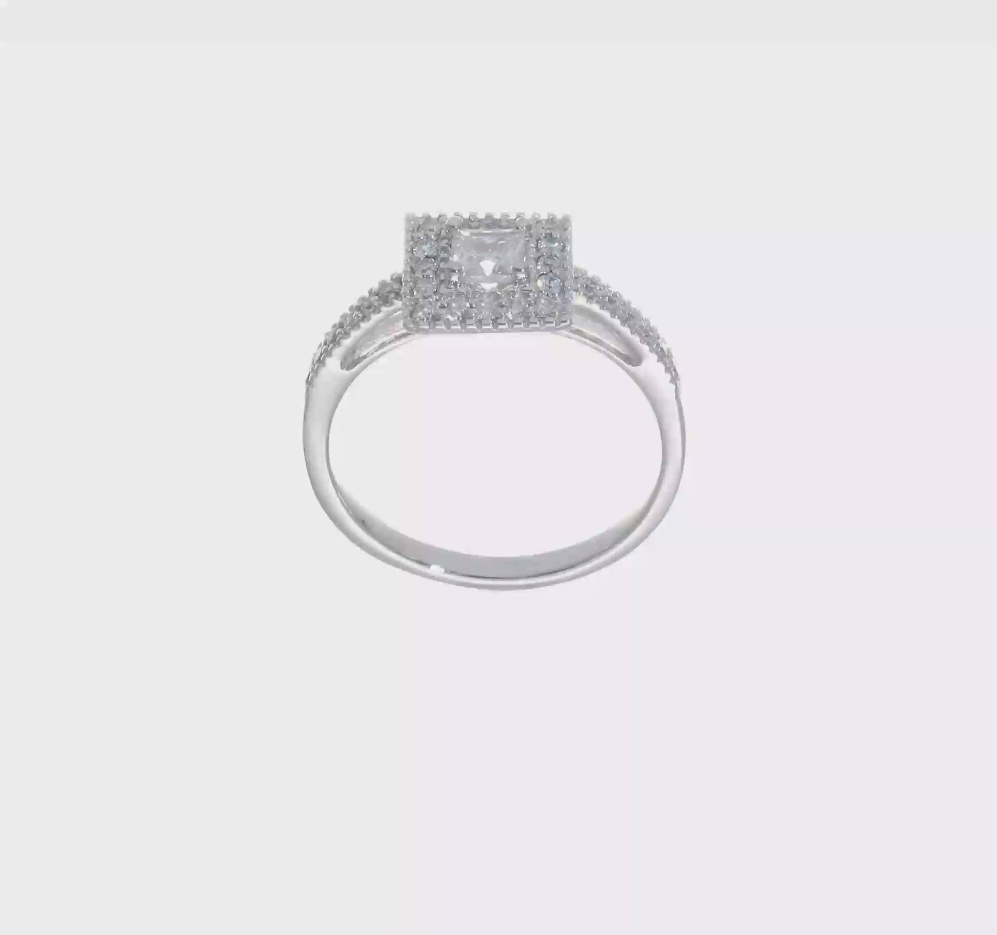 14K White Gold Diamond Princess CZ Square Halo Engagement Ring-RM2280E-050-WAA