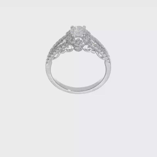 14K White Gold Round Simulated Diamond Halo Engagement Ring-RM2147E-050-WAA