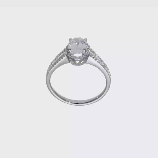 14K White Gold Diamond Oval CZ Oval Halo Engagement Ring-RM2332E-075-WAA