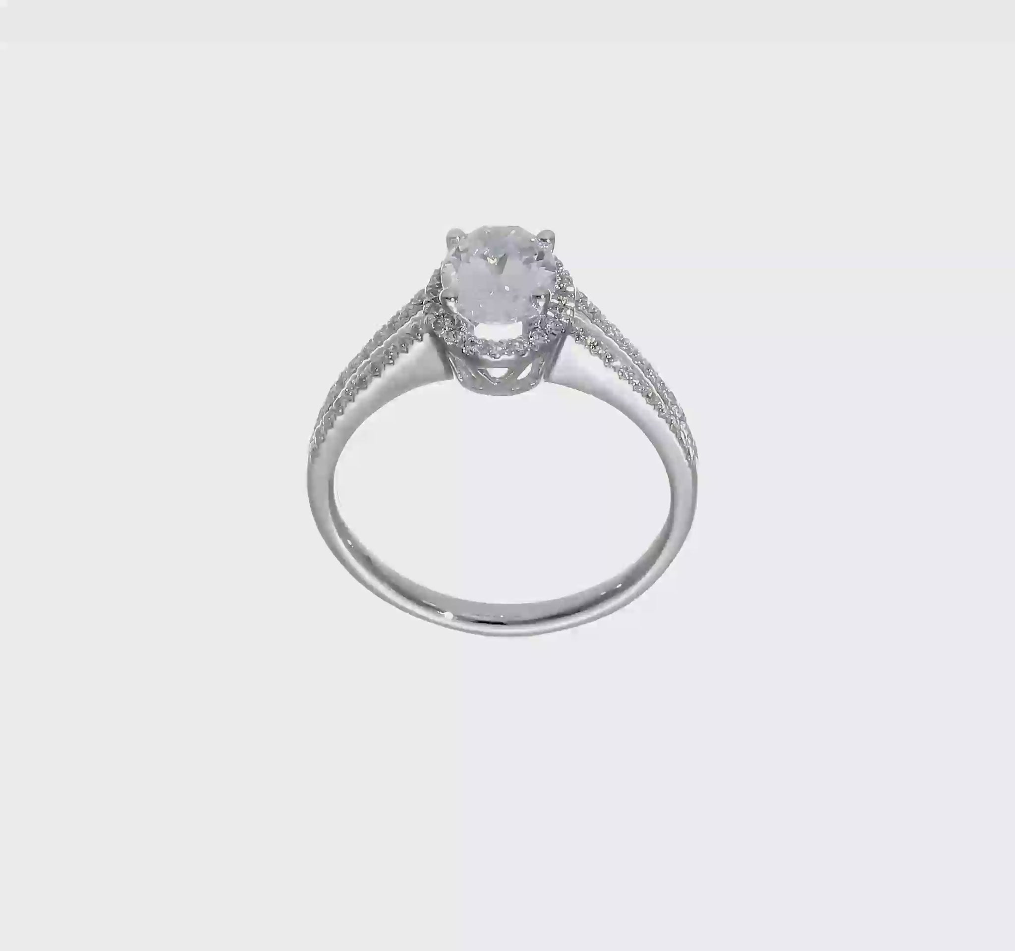 14K White Gold Diamond Oval CZ Oval Halo Engagement Ring-RM2332E-075-WAA