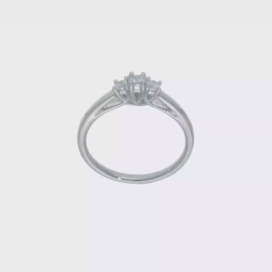 0.13ct. CZ Solid Real 14K White Gold 3-Stone Engagement Ring-RM2955E-013-W