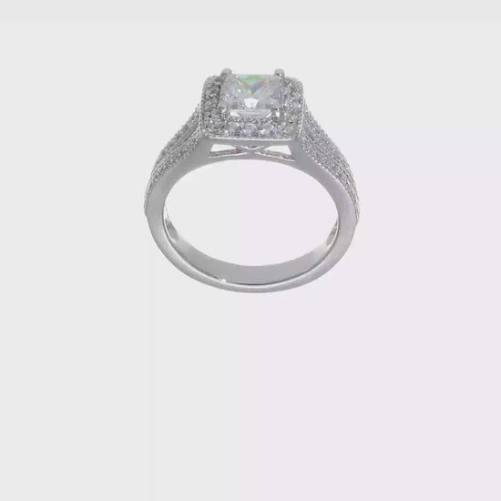 14K White Gold Diamond Princess CZ Cushion Halo Engagement Ring-RM2312E-075-WAA