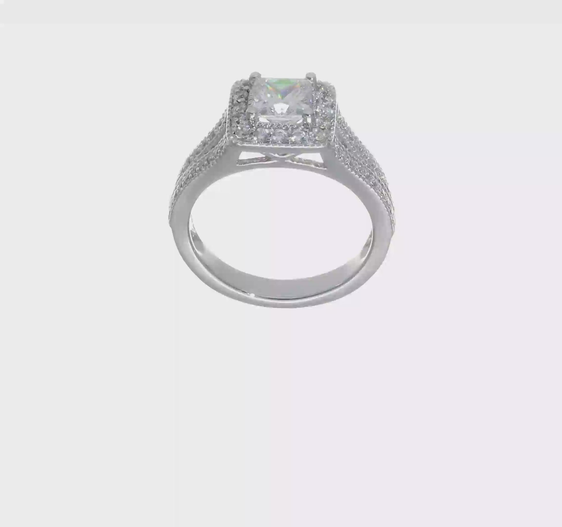 14K White Gold Diamond Princess CZ Cushion Halo Engagement Ring-RM2312E-075-WAA