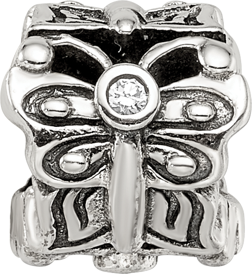 Sterling Silver Reflections Butterfly W/Cz Bali Bead