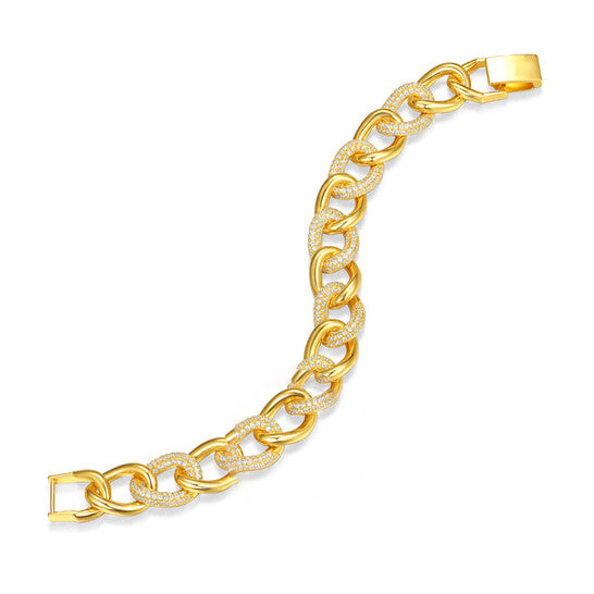 Original Rachel Glauber 14k Yellow Gold Plated with Cubic Zirconia Tubular Oval Cable Chain Bracelet