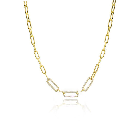 Original Rachel Glauber Megan Walford 14k Yellow Gold Plated With Cubic Zirconia Elongated Cable Link Chain Necklace