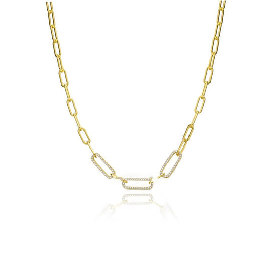 Original Rachel Glauber Megan Walford 14k Yellow Gold Plated With Cubic Zirconia Elongated Cable Link Chain Necklace