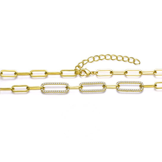 Original Rachel Glauber Megan Walford 14k Yellow Gold Plated With Cubic Zirconia Elongated Cable Link Chain Necklace