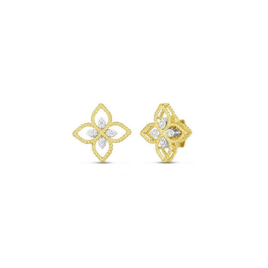 Original Roberto Coin 18K Principessa Small Open Flower Diamond Stud Earring