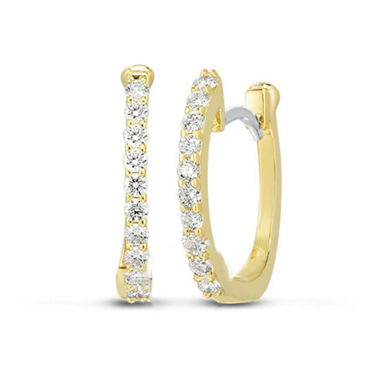 Original Roberto Coin 18K Yellow Gold Huggie Earrings With Micro Pave Diamonds 0.20ct