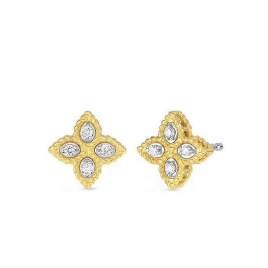 Original Roberto Coin 18K Yellow Gold Small Princess Flower Diamond Stud Earrings - 7771383AJERX