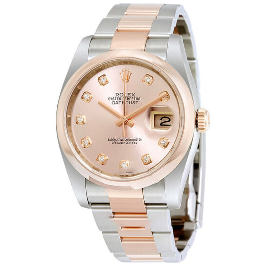 Original Rolex Datejust Pink Diamond Dial Steel and 18K Everose Gold Men's Watch 116201PDO