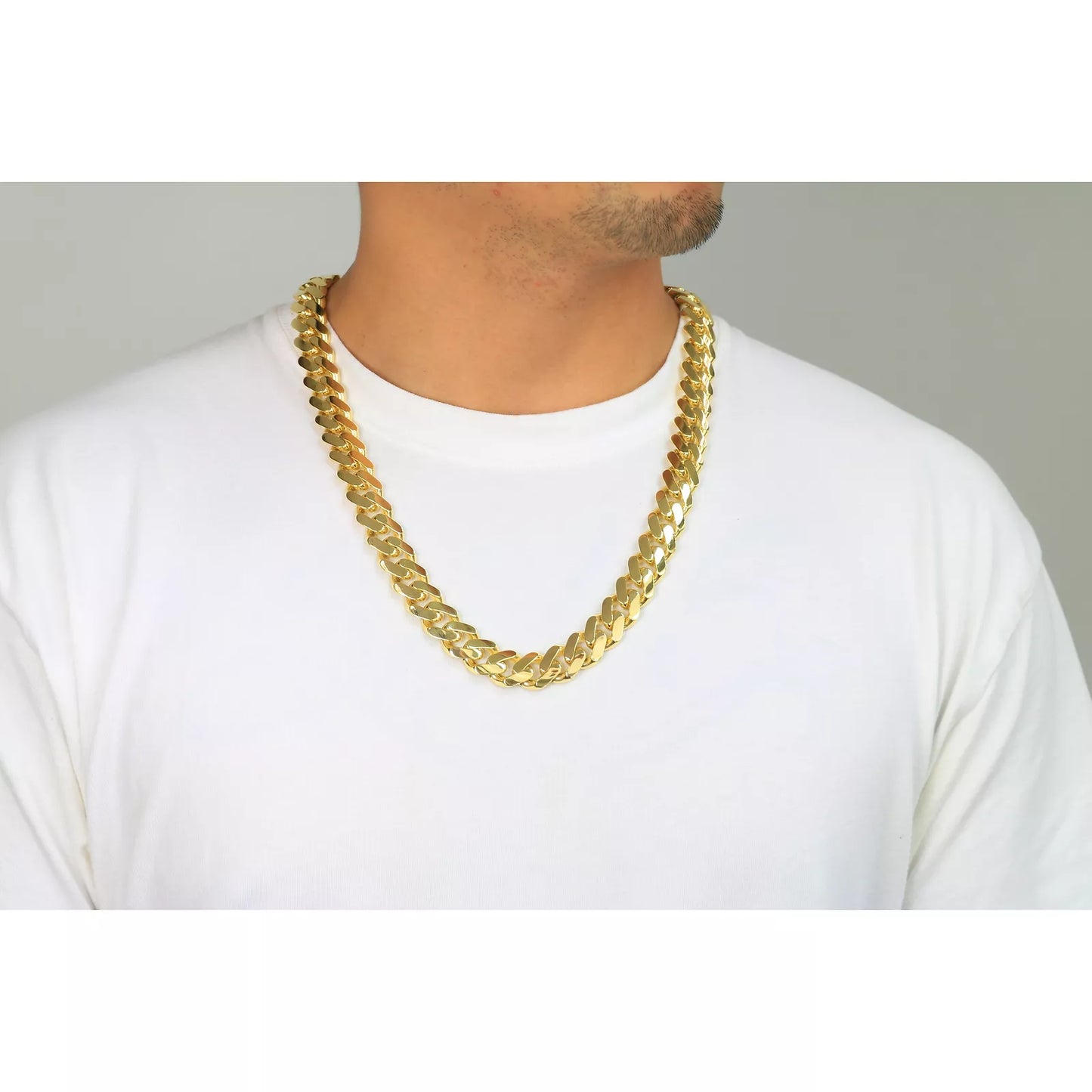 10K Yellow Gold Miami Cuban Royal Monaco Link Chain Necklace 5mm-20mm, 16"- 30"