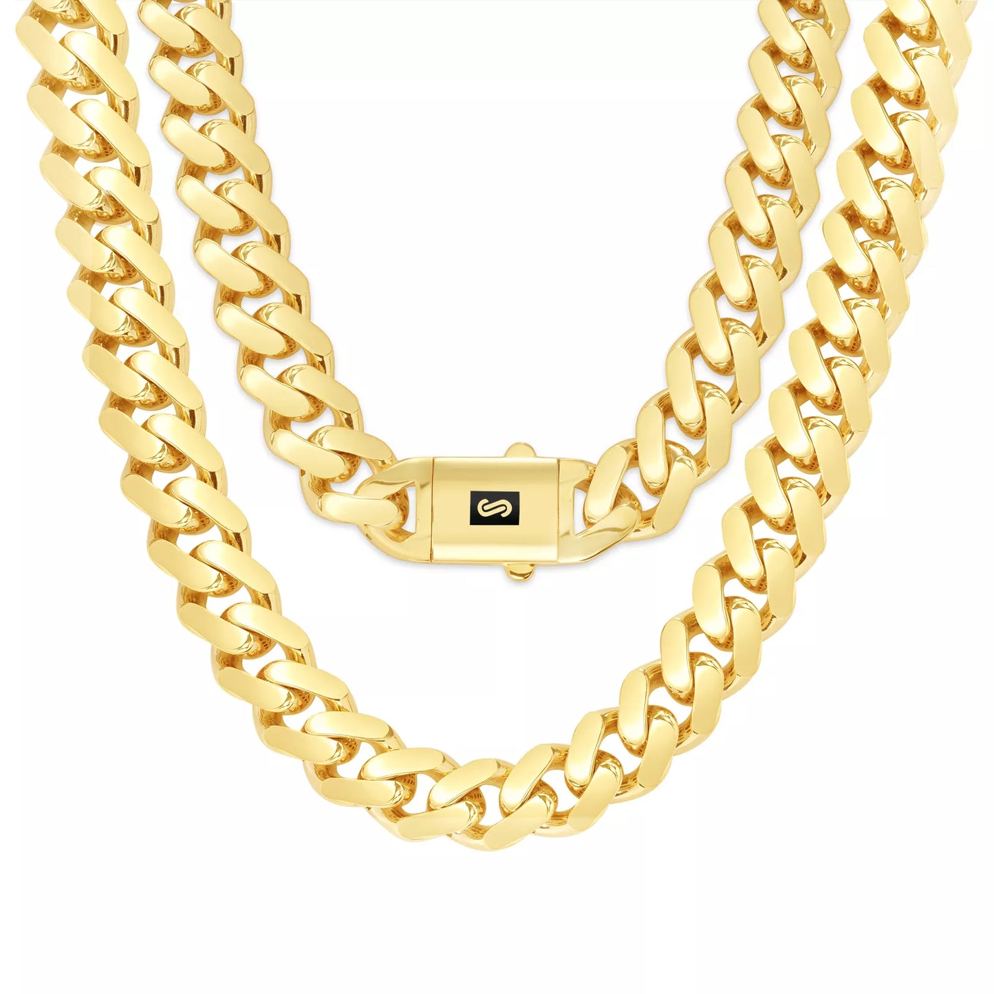 10K Yellow Gold Miami Cuban Royal Monaco Link Chain Necklace 5mm-20mm, 16"- 30"