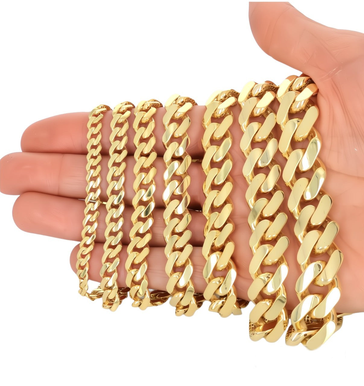 10K Yellow Gold Hollow Miami Cuban Link Men's Women's Chain Bracelet 5mm-20mm 6" 7" 8" 9"