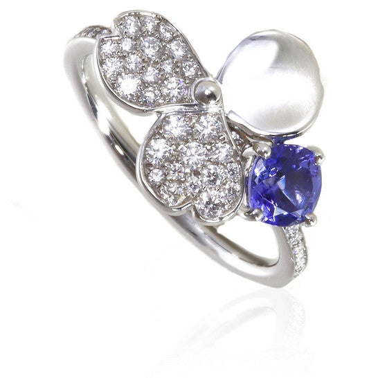 Original Tiffany Paper Flowers Diamond and Tanzanite Flower Ring, Size  5