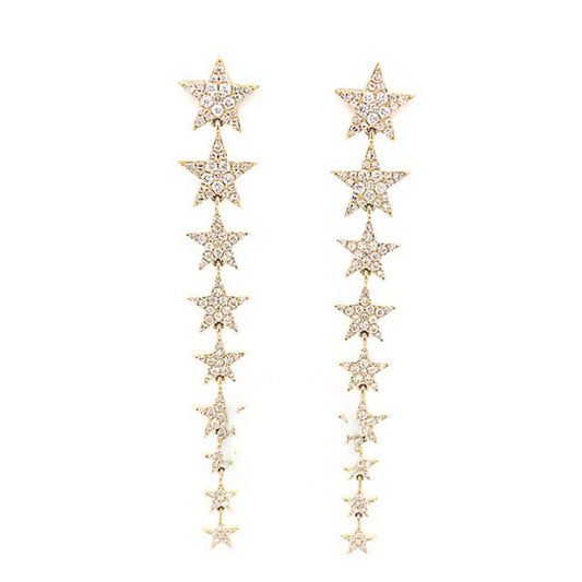 Original Tresorra 14K Yellow Gold Graduated Starbrust Diamond Dangle Earrings