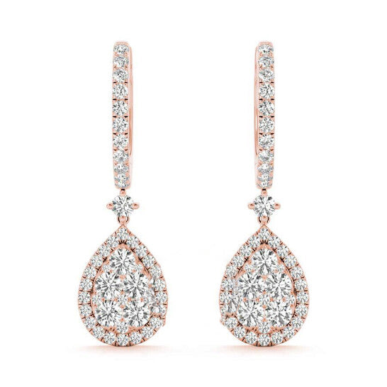 Original Tresorra 18K Rose Gold Rose Gold Pear Halo Drop Earrings