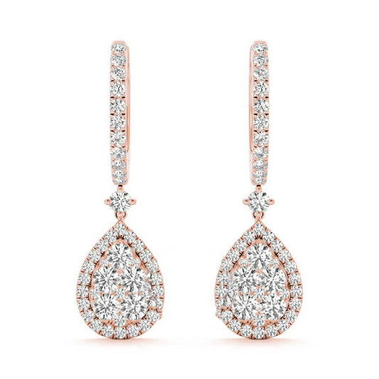 Original Tresorra 18K Rose Gold Rose Gold Pear Halo Drop Earrings