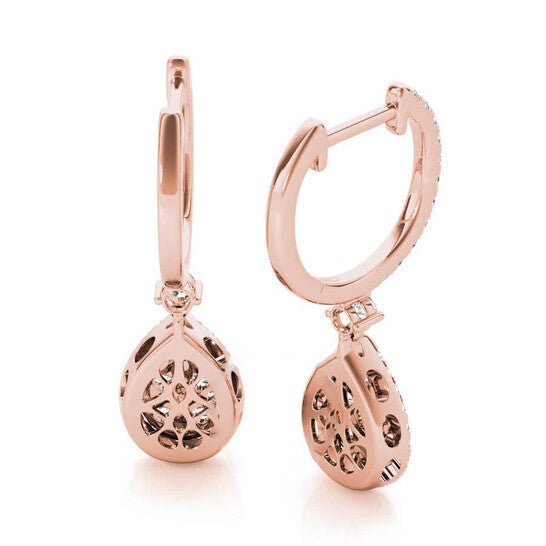 Original Tresorra 18K Rose Gold Rose Gold Pear Halo Drop Earrings