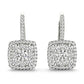 Original Tresorra 18K White Gold Cushion Halo Cluster Diamond Drop Earrings