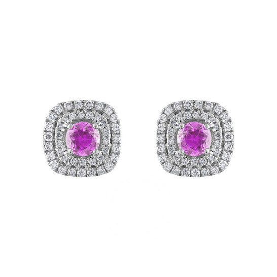 Original Tresorra 18K White Gold Diamond Pink Sapphire Earrings