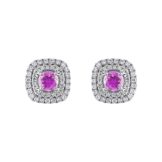 Original Tresorra 18K White Gold Diamond Pink Sapphire Earrings