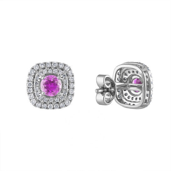 Original Tresorra 18K White Gold Diamond Pink Sapphire Earrings