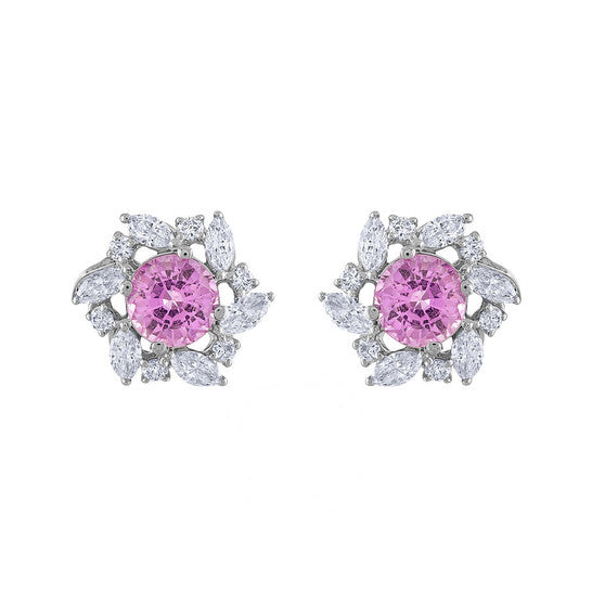 Original Tresorra 18K White Gold Diamond & Pink Sapphire Earrings