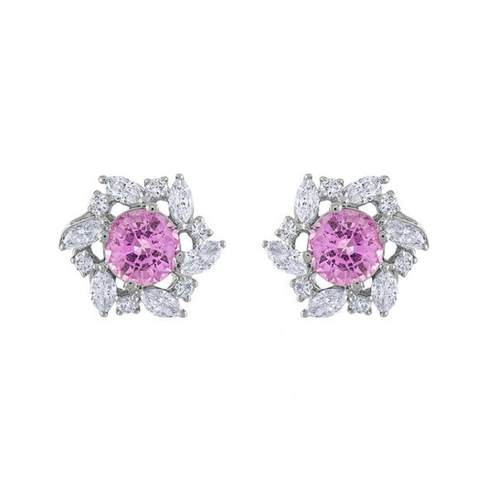 Original Tresorra 18K White Gold Diamond & Pink Sapphire Earrings