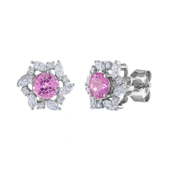 Original Tresorra 18K White Gold Diamond & Pink Sapphire Earrings