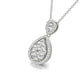 Original Tresorra 18K White Gold Double Pear Halo Cluster Diamond Pendant Necklace