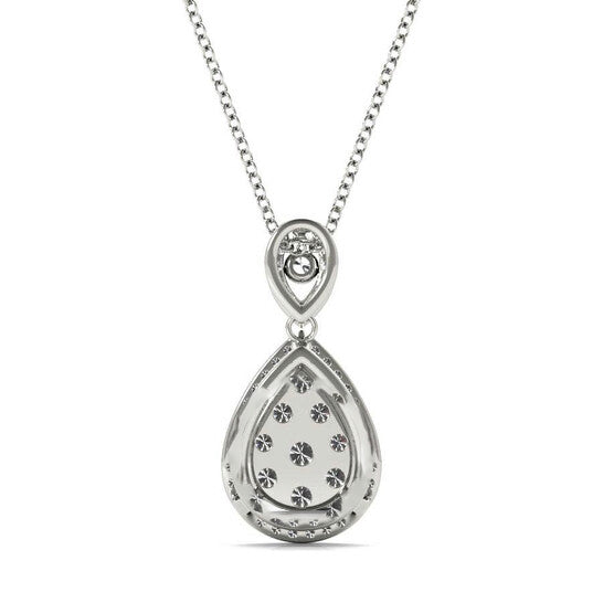 Original Tresorra 18K White Gold Double Pear Halo Cluster Diamond Pendant Necklace