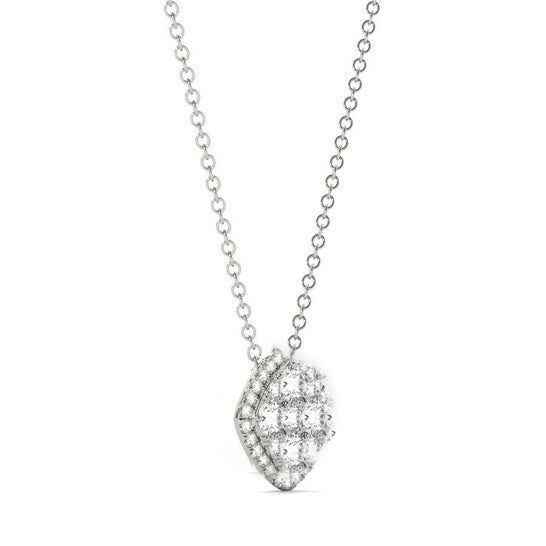 Original Tresorra 18K White Gold Fancy Yellow Cushion Halo Cluster Diamond Pendant Necklace