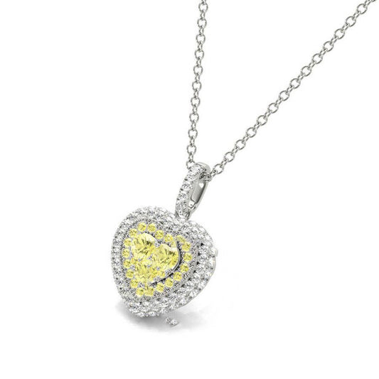 Original Tresorra 18K White Gold Fancy Yellow Heart Halo Cluster Diamond Pendant Necklace