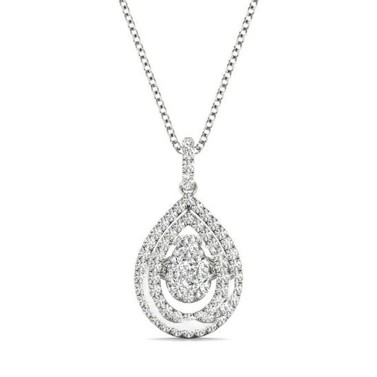 Original Tresorra 18K White Gold Float Pear Double Halo Cluster Diamond Pendant Necklace