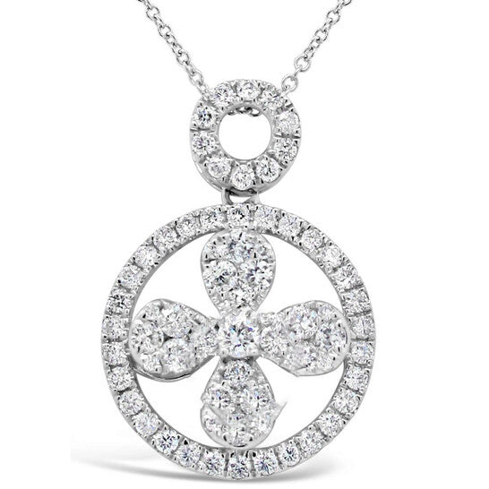 Original Tresorra 18K White Gold Lucky Clover in Open Double Open Halo Diamond Pendant Necklace