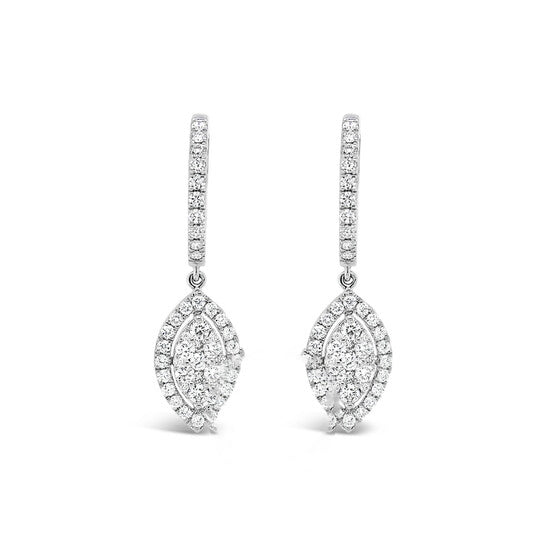 Original Tresorra 18K White Gold Marquise Halo Cluster Diamond Drop Earrings